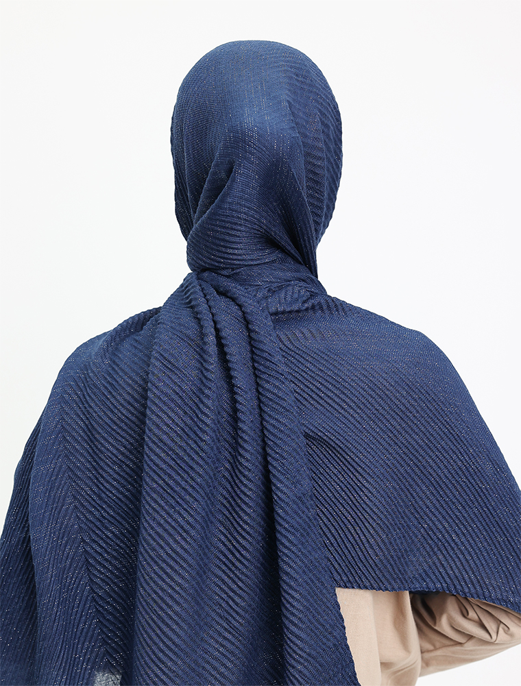 Navy Crinkle Lurex Hijab